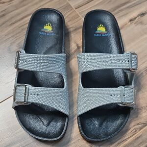 Aloha Island Women's Metallic Silver Slide Sandals